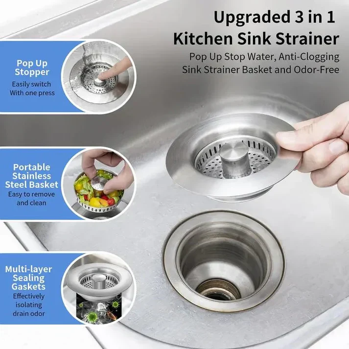 🔥LAST DAY 53% OFF-Upgraded 3 in 1 Kitchen Sink Drain Strainer