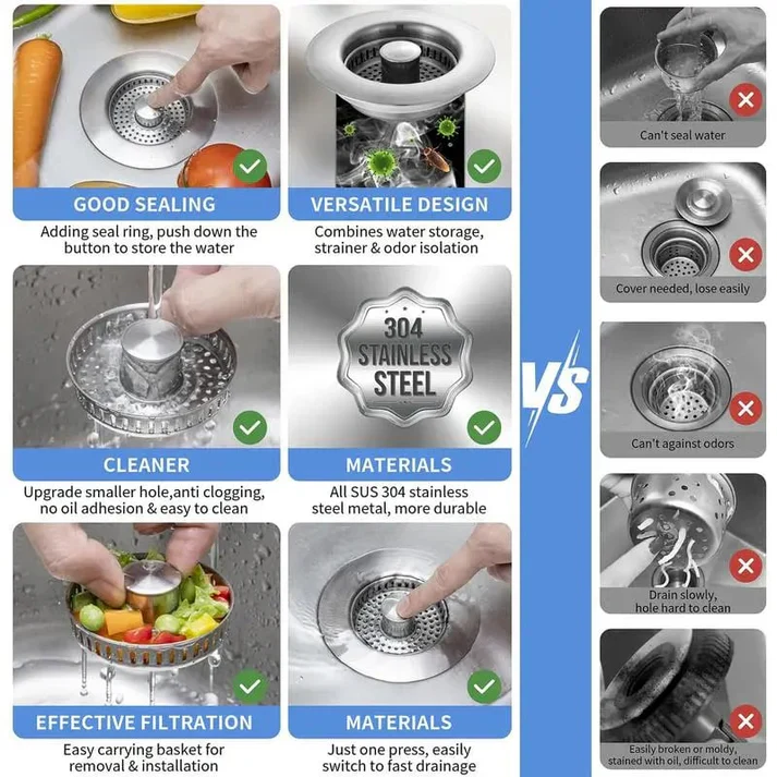 🔥LAST DAY 53% OFF-Upgraded 3 in 1 Kitchen Sink Drain Strainer